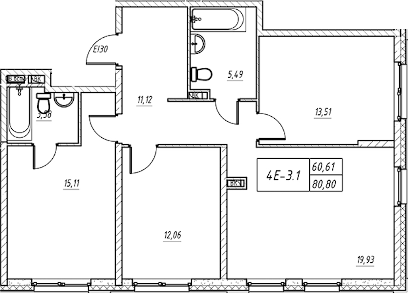 3-комнатная квартира 81.16 м², 12/14 эт., Комплекс апартаментов «Zoom на Неве»
